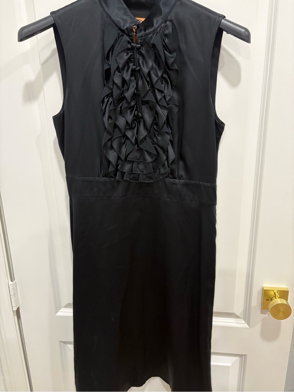 Tory Burch Black Sleeveless Ruffle-Front Sheath Dress